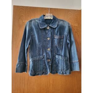 DKNY Vintage Chic Button Fitted Denim Y2K Detailed Pocket Jacket Large GUC